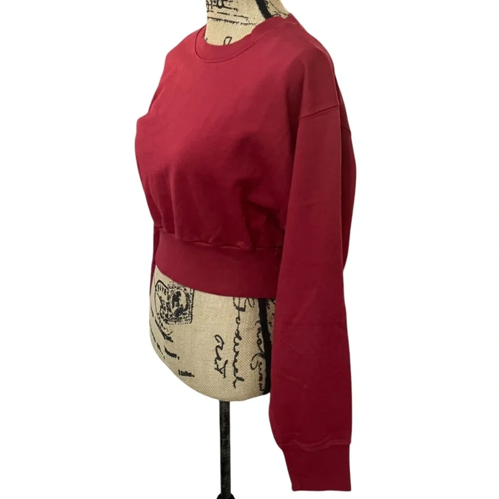 Talentless Dolman Crop Crewneck Sweatshirt Maroon Red Fleece Size Medium NEW - Picture 7 of 8